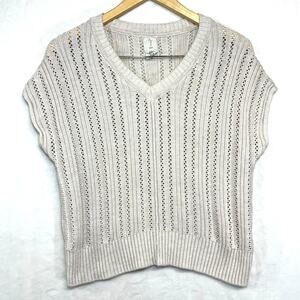 Joie XS Pullover Open Knit Sweater Top V-Neck Beige Boho Softgril Beachy Y2K